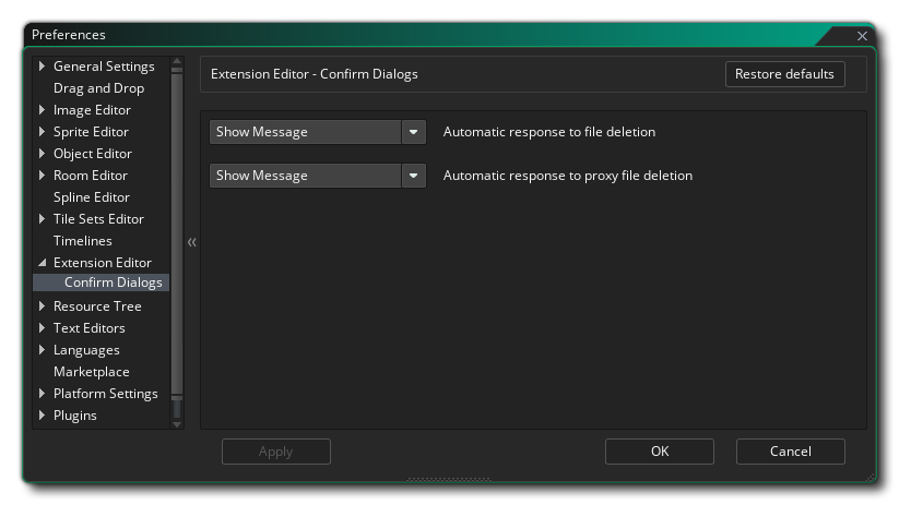 Extension Editor Preferences
