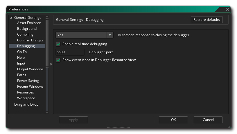 The Debugging Preferences