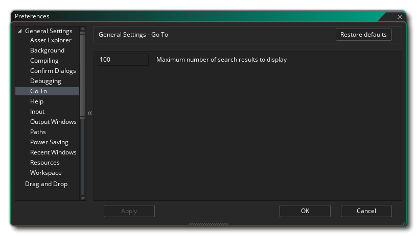 The Go To Preferences