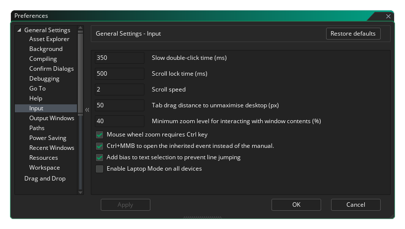 The Input Preferences