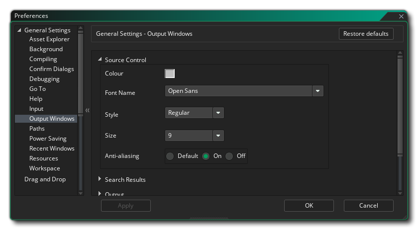 The Output Window Preferences