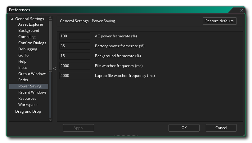 The Power Saving Preferences