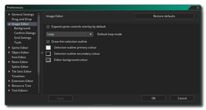 The Image Editor Preferences