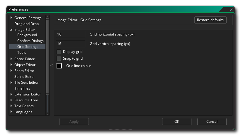 The Image Editor Grid Settings Preferences