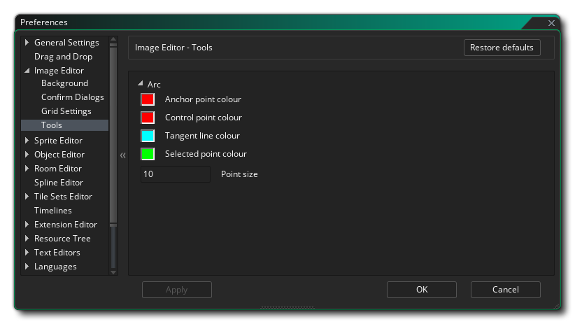 The Image Editor Tool Preferences
