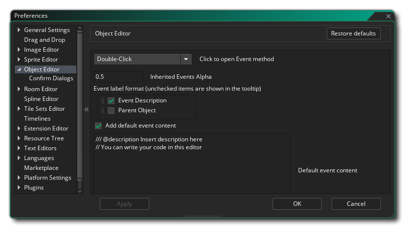 Object Editor Preferences