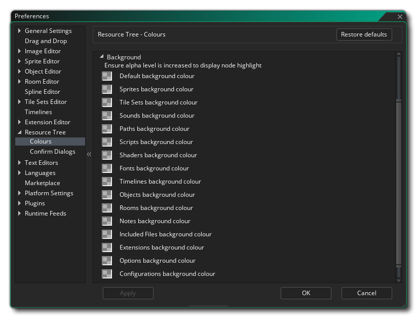 The Resource Tree Background Colour Preferences