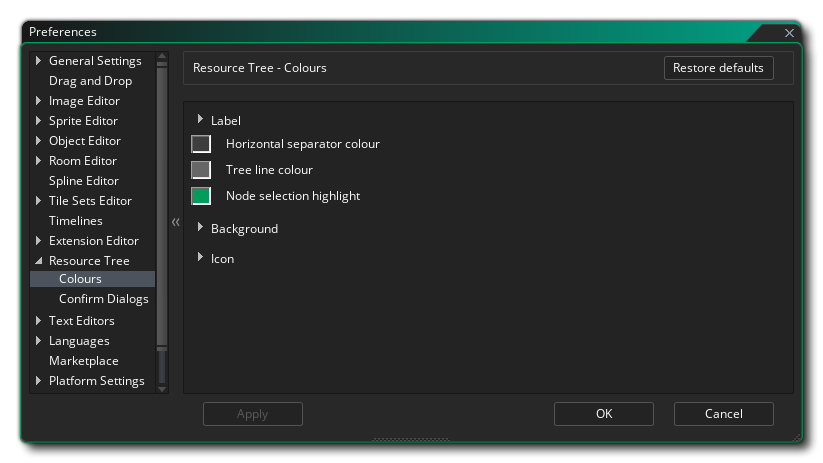 The Resource Tree Miscellaneous Colour Preferences