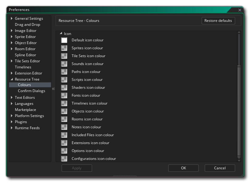 The Resource Tree Icon Colour Preferences