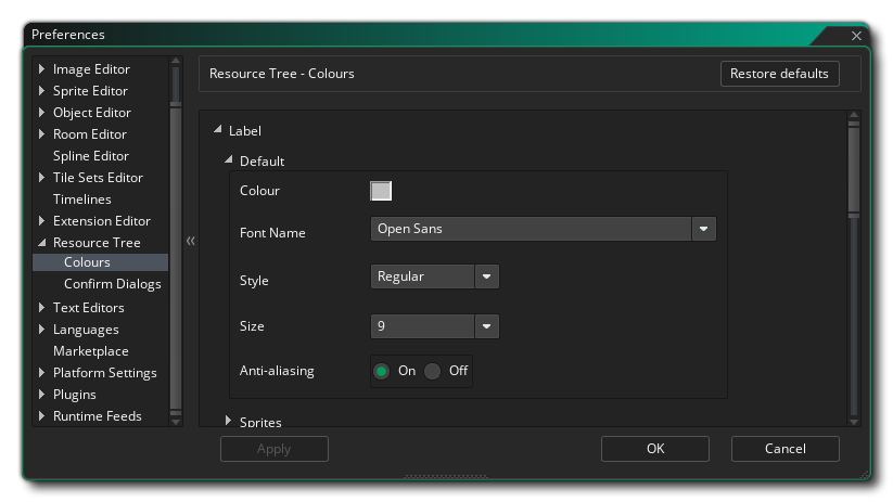 The Resource Tree Label Colour Preferences