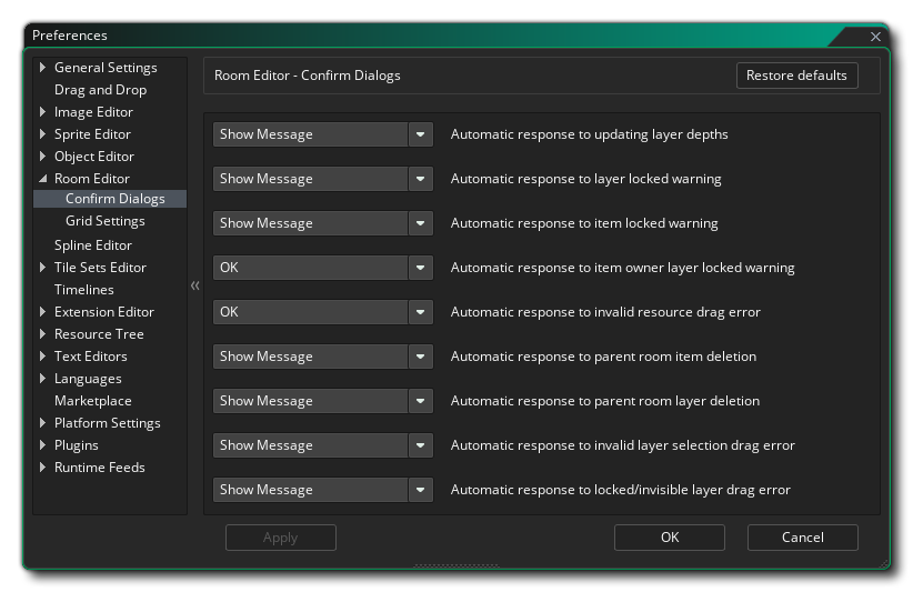 The Room Editor Confirm Dialogs Preferences