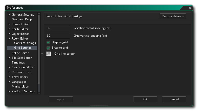The Room Editor Grid Settings Preferences