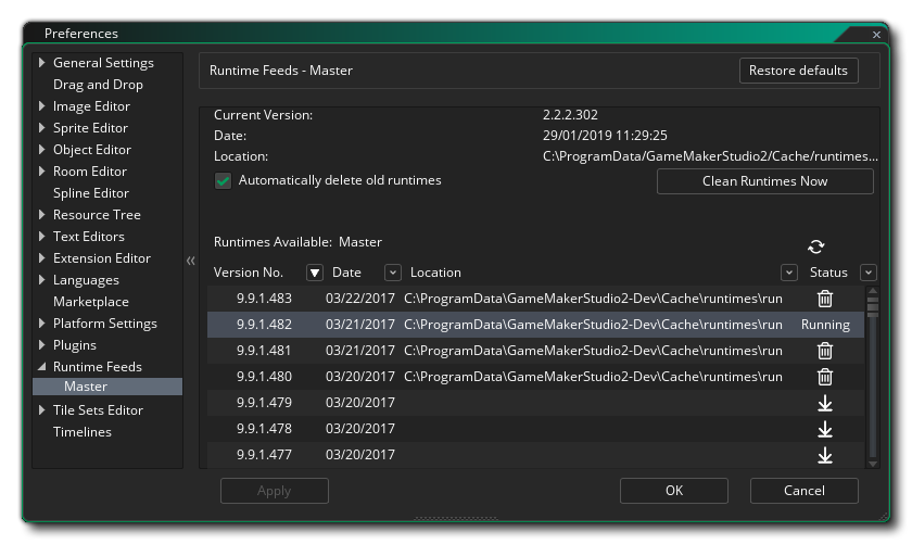 The Runtime Feed Master Preferences