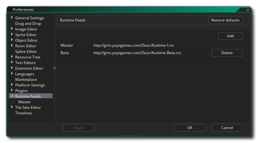 The Runtime Feeds Preferences
