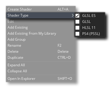 Resource Tree RMB Menu For Shaders