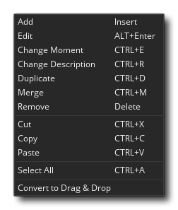 Timeline Editor Menu