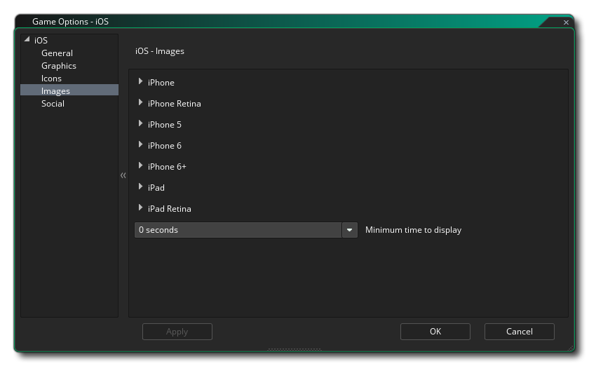 iOS Images Splash Screens Options