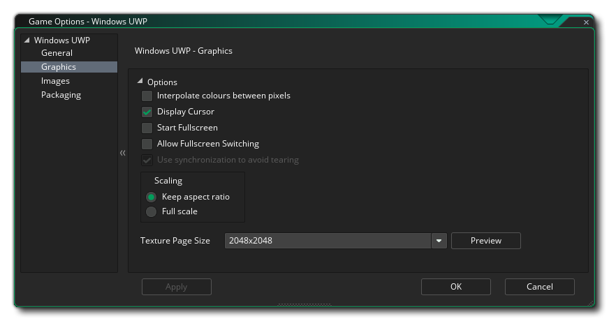 UWP Graphics Options