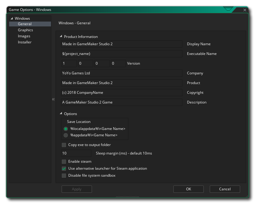 Windows General Options